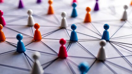 Poster - Network of connections illustrated by colorful markers on a surface, symbolizing relationships and interactions, network of connections over spots
