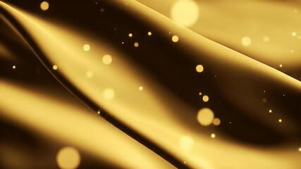 Poster - Golden Silk Waves with Shimmering Particles: Abstract Motion Background