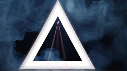 Poster - Light rays create an abstract triangle in a mystical atmosphere with hazy background, Animation depicting light rays circling an abstract triangle