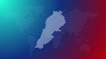 Poster - Lebanon map futuristic Arab country shape connected global map with blue gradient background