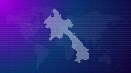 Poster - Laos map futuristic country south east Asia shape connected global map with blue gradient background