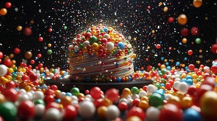 Poster - Explosive colorful candy burst studio photography dark environment close-up creative concept

