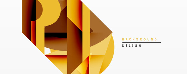 Poster - Abstract geometric composition. Layers create depth, using warm yellow, orange hues. Modern design element suitable for backgrounds, presentations. Minimalist aesthetic.