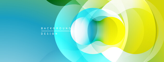Leinwandbilder - Abstract vibrant circles overlap. Blue, green, yellow hues blend smoothly. Modern design element for backgrounds, presentations.