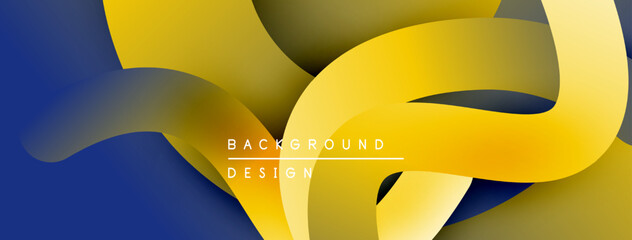 Leinwandbilder - Abstract fluid shapes, yellow plus dark blue gradients. Modern design element, smooth curves create dynamic composition. Background texture.