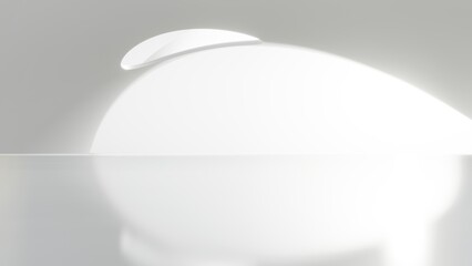 Fototapete - Abstract wavy architecture space with empty concrete floor, Soft white sci-fi interior background, 3d rendering