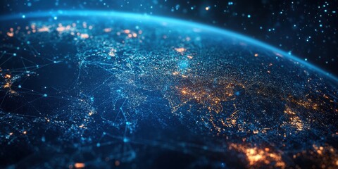Poster - Abstract Earth Globe with Glowing City Lights and Digital Network Connections Futuristic World
