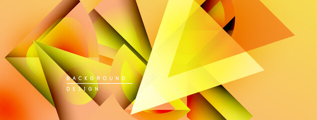 Aufkleber - Abstract geometric shapes overlap, creating vibrant orange, yellow gradients. Design features sharp angles, dynamic composition. Modern background texture.