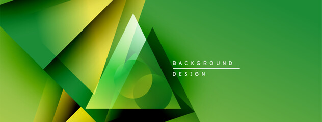 Poster - Abstract geometric shapes overlap, creating vibrant green, yellow gradients. Modern design elements suggest dynamic energy, clean aesthetic.