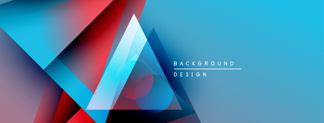 Aufkleber - Abstract geometric shapes overlap, creating vibrant blue, red, purple gradients. Modern design element for backgrounds, presentations.