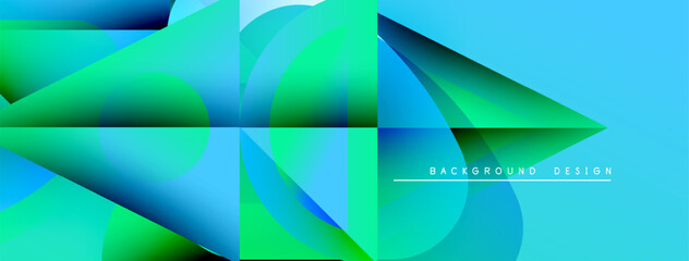 Poster - Abstract fluid shapes blend, creating vibrant blue, green gradients. Modern design evokes movement, energy, visual interest. Background features text elements.