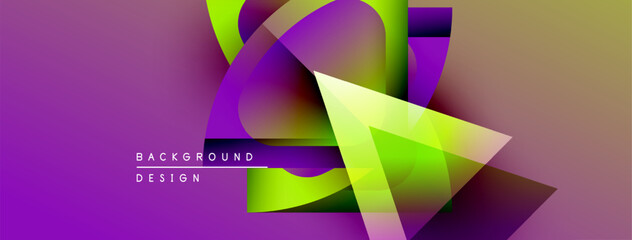 Aufkleber - Abstract vibrant design features overlapping geometric shapes. Purple, yellow, green hues create dynamic visual effect. Modern background element.