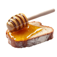 Poster - Delicious honey drizzled on slice of bread, showcasing sweet treat. golden syrup glistens, inviting taste of natural sweetness