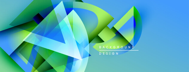 Leinwandbilder - Abstract geometric shapes overlap, creating vibrant blue, green gradients. Modern design suggests technology, innovation, energy.