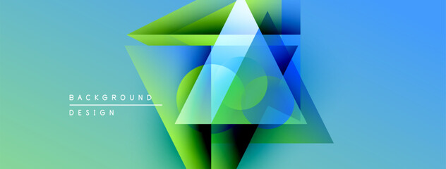 Aufkleber - Abstract geometric shapes overlap, creating vibrant gradient effect. Blue, green hues dominate design, suggesting modern aesthetic.