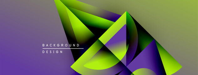 Leinwandbilder - Abstract geometric shapes blend purple, green hues. Dynamic composition creates modern background design. Smooth gradients offer visual interest.