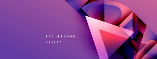Leinwandbilder - Abstract purple design features layered geometric shapes. Modern background with text elements, dynamic composition.