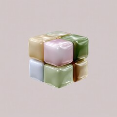 Poster - Pastel Cubic Blocks Composition Glossy Texture and Soft Colors