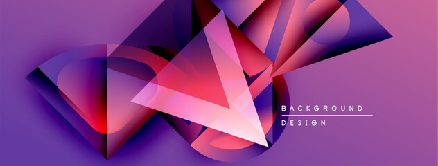 Leinwandbilder - Abstract geometric shapes overlap, creating vibrant purple, red, blue gradients. Modern design elements suggest depth, motion, innovation.
