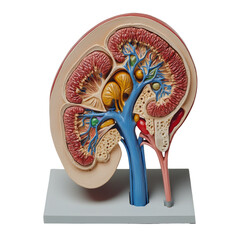 Poster - Anatomical model of human kidney showing detailed internal structures, including renal arteries, veins, and nephrons, ideal for educational purposes