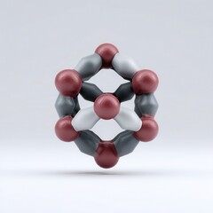 Poster - Abstract 3D Hexagonal Molecule Structure Red, Gray, and White Spheres on White Background