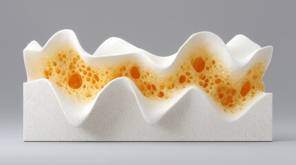 Poster - Abstract White and Amber Porous Wave Structure