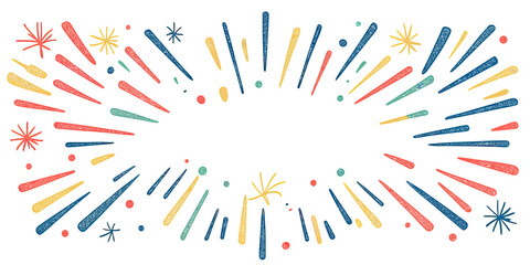 Poster - Colorful doodle burst frame with abstract star shapes and elongated lines in flat minimalist style for decorative borders and backgrounds