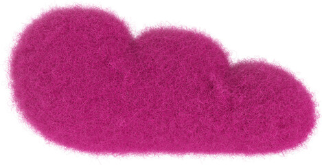 Wall Mural - Cartoon pink cloud from fur or felt material. 3d illustration of cute soft child toy. Realistic creative render element.