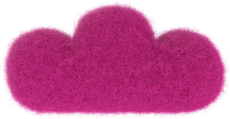 Wall Mural - Cartoon pink cloud from fur or felt material. 3d illustration of cute soft child toy. Realistic creative render element.