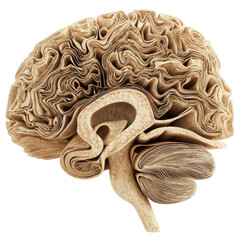 Poster - detailed anatomical model of human brain showcasing intricate folds and structures, emphasizing its complexity and functionality. This representation highlights brain unique features and textures