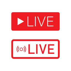 Fototapete - Live streaming icon. Red live buttons. Audience on live button. Social media livestream frame. Broadcasting, Online Video and Podcasts