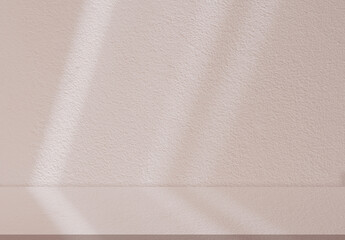 Leinwandbilder - Beige studio background,Minimal abstract light effect on podium stand for Autumn product display.Interior room with soft shadow,sunlight from window light on pastel peach color wall and floor