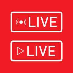 Fototapete - Live streaming icon. Red live buttons. Audience on live button. Social media livestream frame. Broadcasting, Online Video and Podcasts