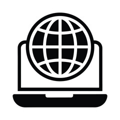 Poster - Global network laptop silhouette icon isolated on white background