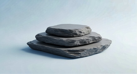 Poster - Stacked stones arranged in a balanced formation on flat surface