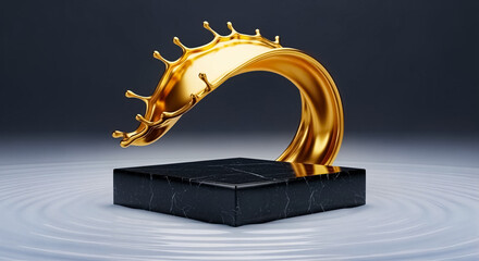 Poster - Liquid splash and gold splash creating dynamic wave on marble surface