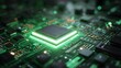 © Mitchell - Stock photo of green glowing computer chip motherboard cpu processor technology electronics hardware system 100