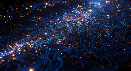 Poster - Abstract Digital Circuit Board Glowing Blue Technology Background