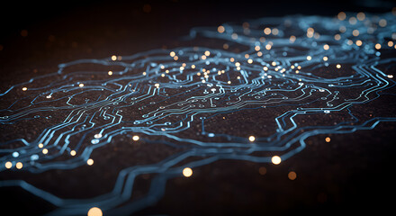 Poster - Abstract Circuit Board Technology Background Glowing Digital Network Design