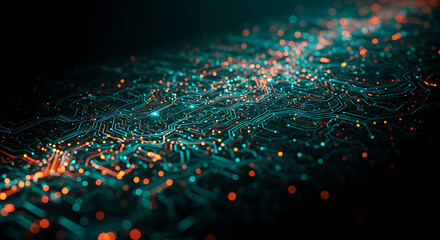 Poster - Abstract Futuristic Circuit Board Technology Background Glowing Nodes and Lines Digital Network