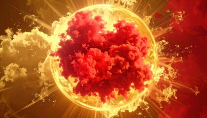 Aufkleber - Red nebula explodes with yellow energy in dramatic cosmic background view