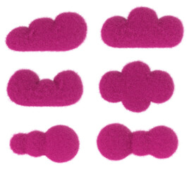 Wall Mural - Cartoon pink cloud from fur or felt material. 3d illustration of cute soft child toy. Realistic creative render element.