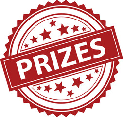 Fototapete - Red circular stamp, PRIZES text, white background, six stars, distressed texture