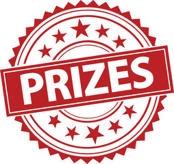 Fototapete - Red circular stamp, PRIZES text, white background, six stars, distressed texture