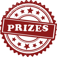 Fototapete - Red circular stamp, PRIZES text, white background, six stars, distressed texture