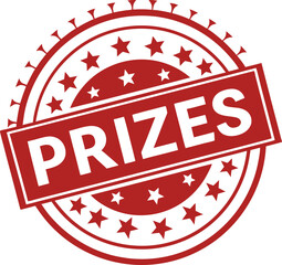 Fototapete - Red circular stamp, PRIZES text, white background, six stars, distressed texture