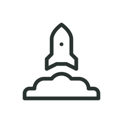 Poster - Rocket launching line icon, cosmodrome launch pad vector symbol with editable stroke