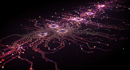 Poster - Futuristic Circuit Board Technology Abstract Glowing Microchip Network Design