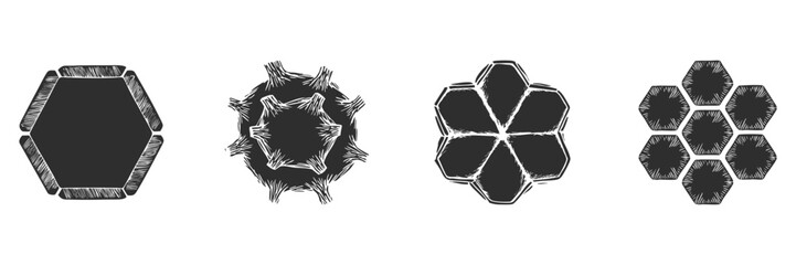 Poster - Geometric Hexagon And Star Patterns Silhouette Set. Abstract Design Elements For Decoration And Art Projects Isolated Vector Illustration Collection