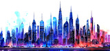 Watercolor art painting city scape Isolated or white background. Modern flat design. Futuristic technology concept. design illustration.
